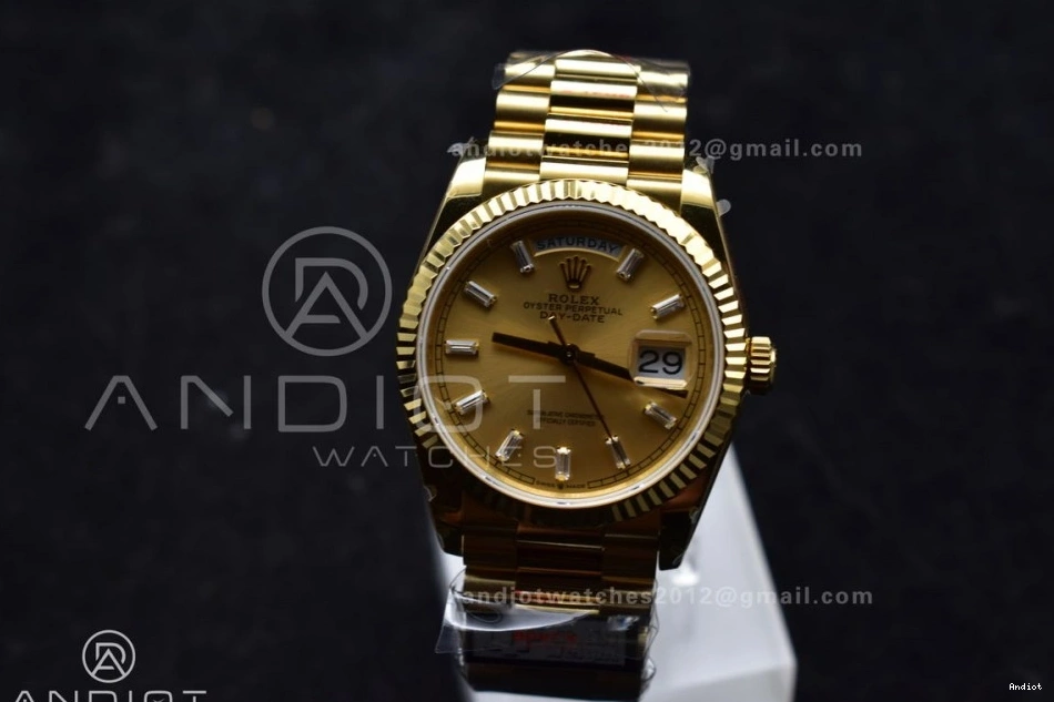 Best Gold President 694 DayDate Diamond Steel YG Stick vr3255 (Gain Dial Edition 36 Durable Weight) with QF V5 Bracelet 904L on 0713
